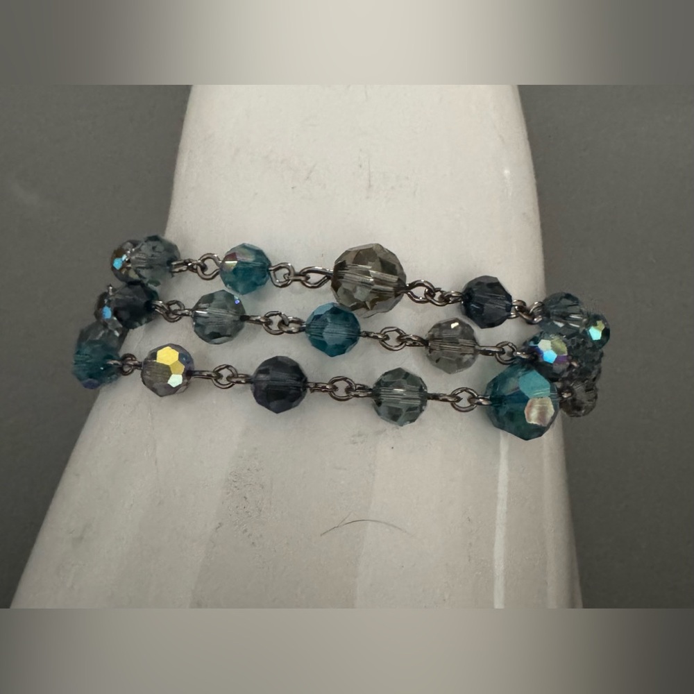 Dusty blue beaded 3 strand bracelet